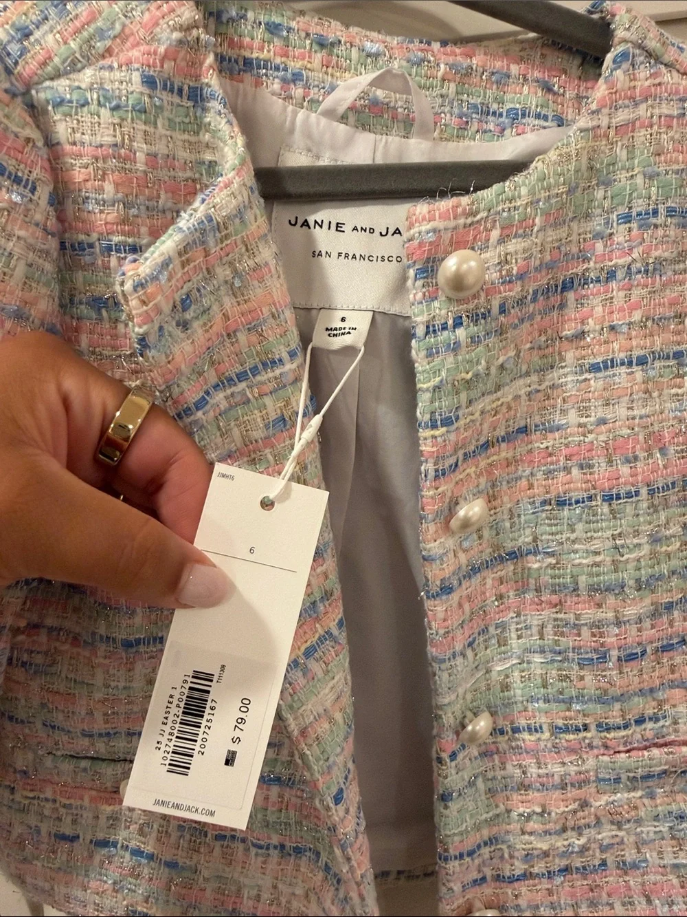 NWT Janie and Jack Girls Pastel Tweed Pearl Button Jacket Blazer